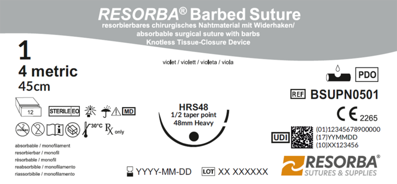 РЕСОРБА Барбд Сичер USP1 фіолет. з борідками 45см, тупа кол.голка 48мм, 1/2кола